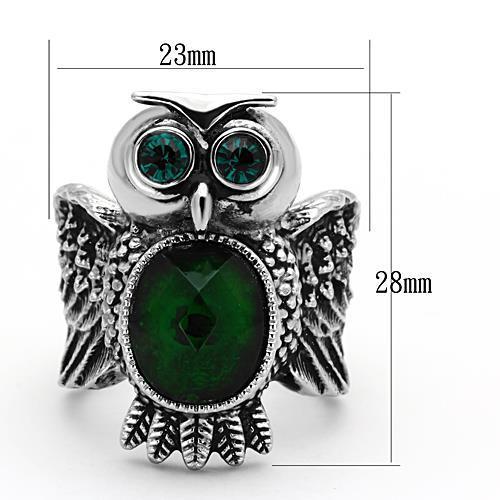 MATK1312 - High polished (no plating) Stainless Steel Ring with Synthetic Synthetic Glass in Emerald