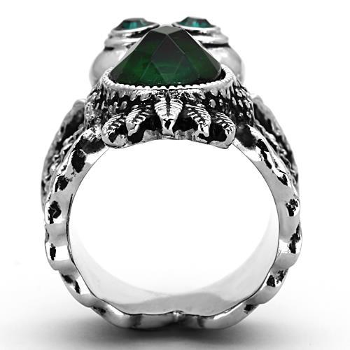 MATK1312 - High polished (no plating) Stainless Steel Ring with Synthetic Synthetic Glass in Emerald