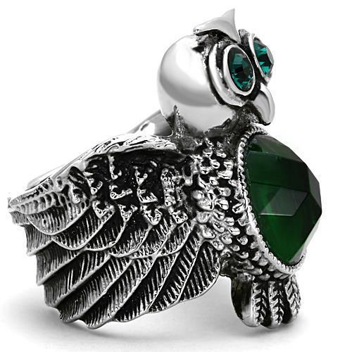 MATK1312 - High polished (no plating) Stainless Steel Ring with Synthetic Synthetic Glass in Emerald