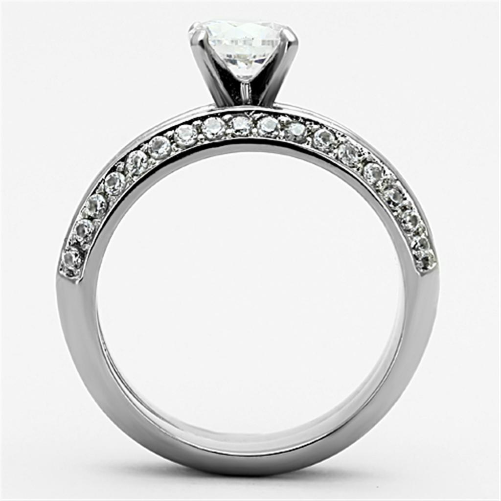 MATK1320 - High polished (no plating) Stainless Steel Ring with AAA Grade CZ  in Clear