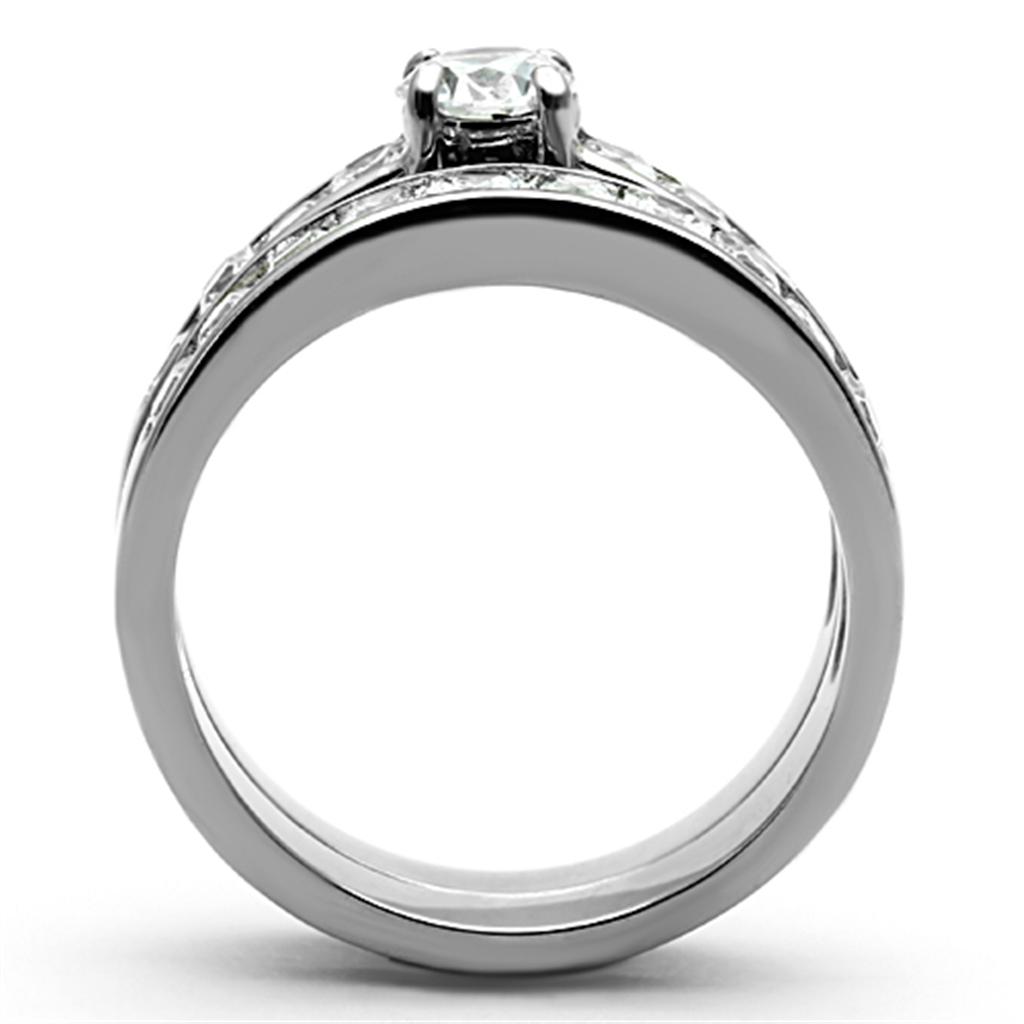 MATK1321 - High polished (no plating) Stainless Steel Ring with AAA Grade CZ  in Clear
