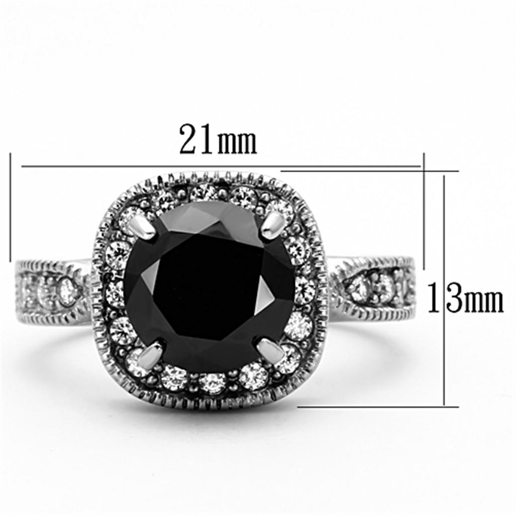 MATK1322 - High polished (no plating) Stainless Steel Ring with AAA Grade CZ  in Black Diamond