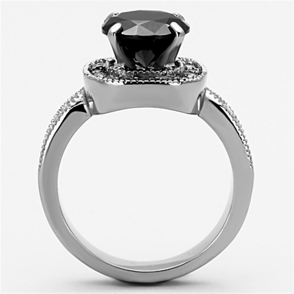 MATK1322 - High polished (no plating) Stainless Steel Ring with AAA Grade CZ  in Black Diamond