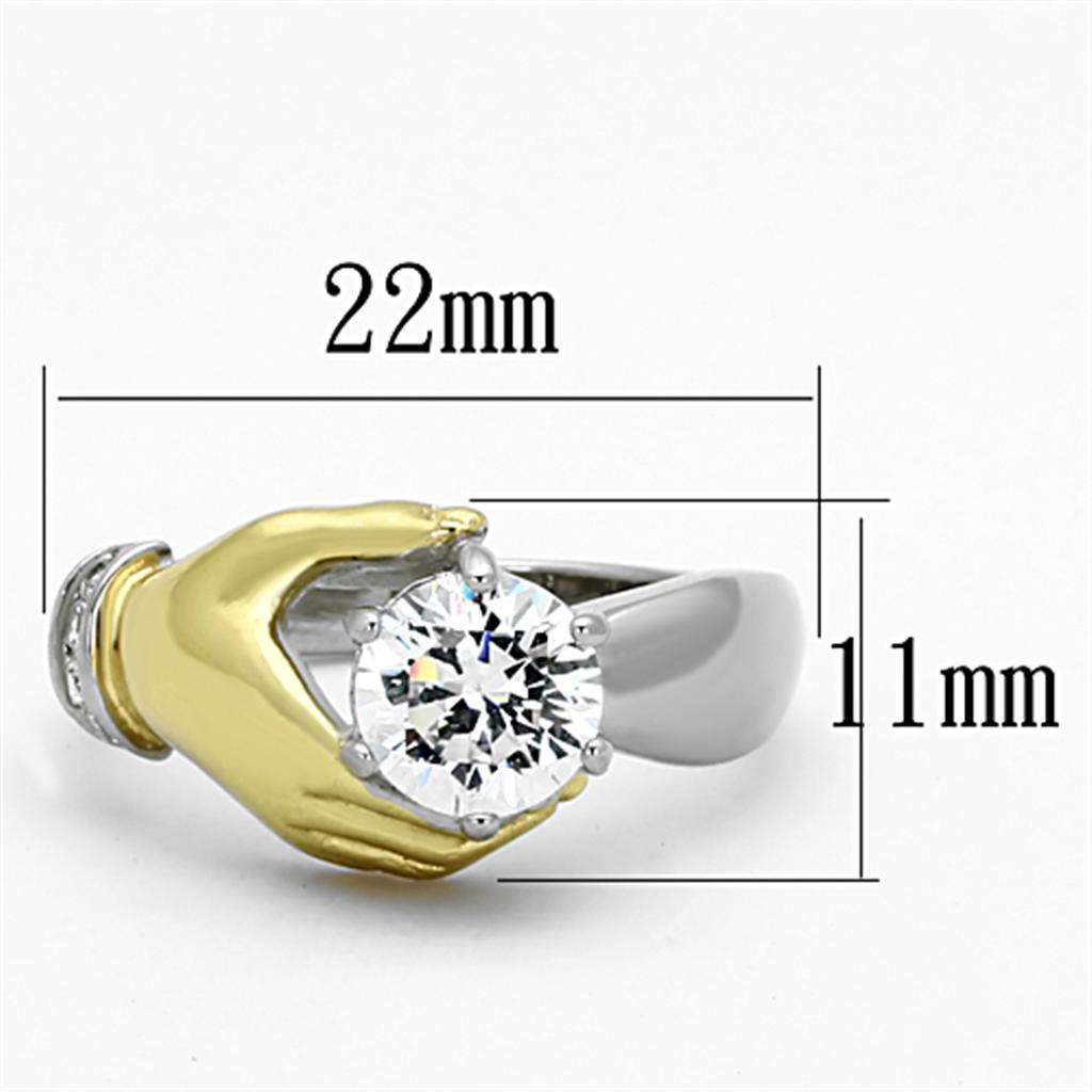 MATK1324 - Two-Tone IP Gold (Ion Plating) Stainless Steel Ring with AAA Grade CZ  in Clear