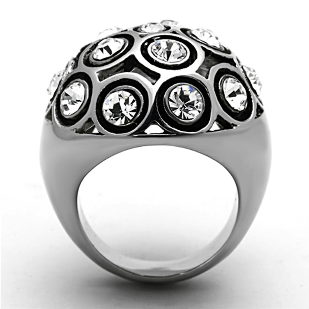 MATK1325 - High polished (no plating) Stainless Steel Ring with Top Grade Crystal  in Clear