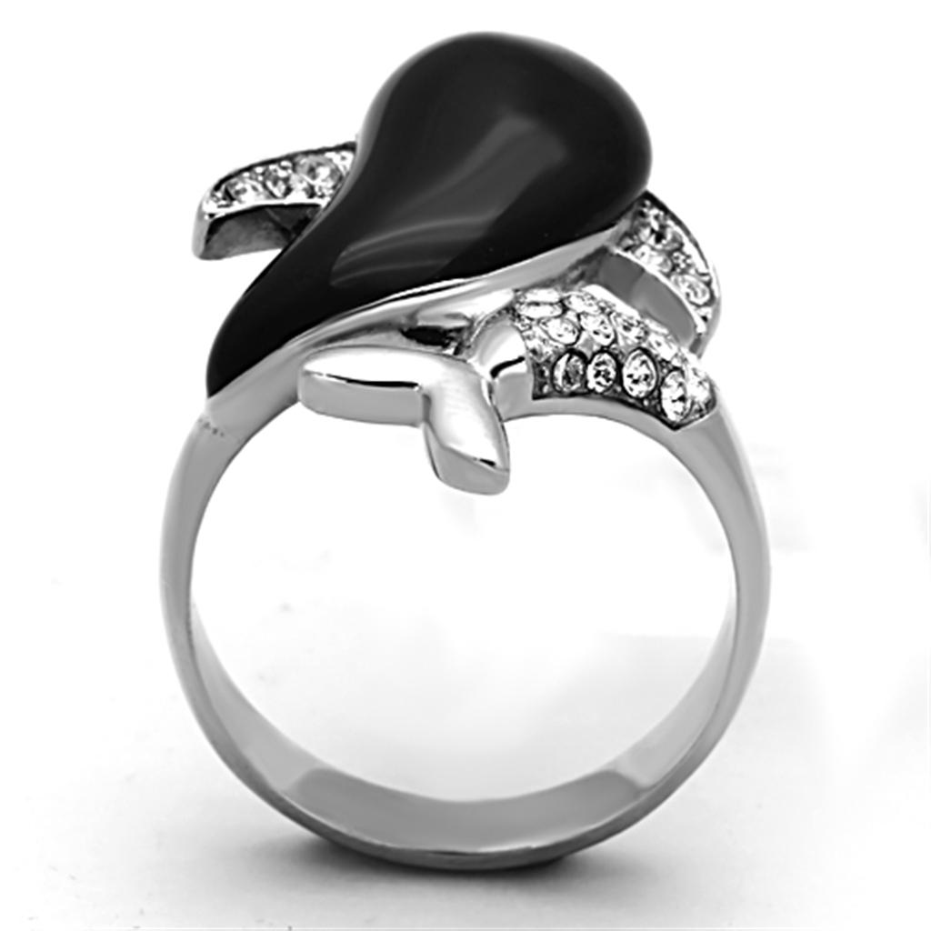 MATK1326 - High polished (no plating) Stainless Steel Ring with Top Grade Crystal  in Clear