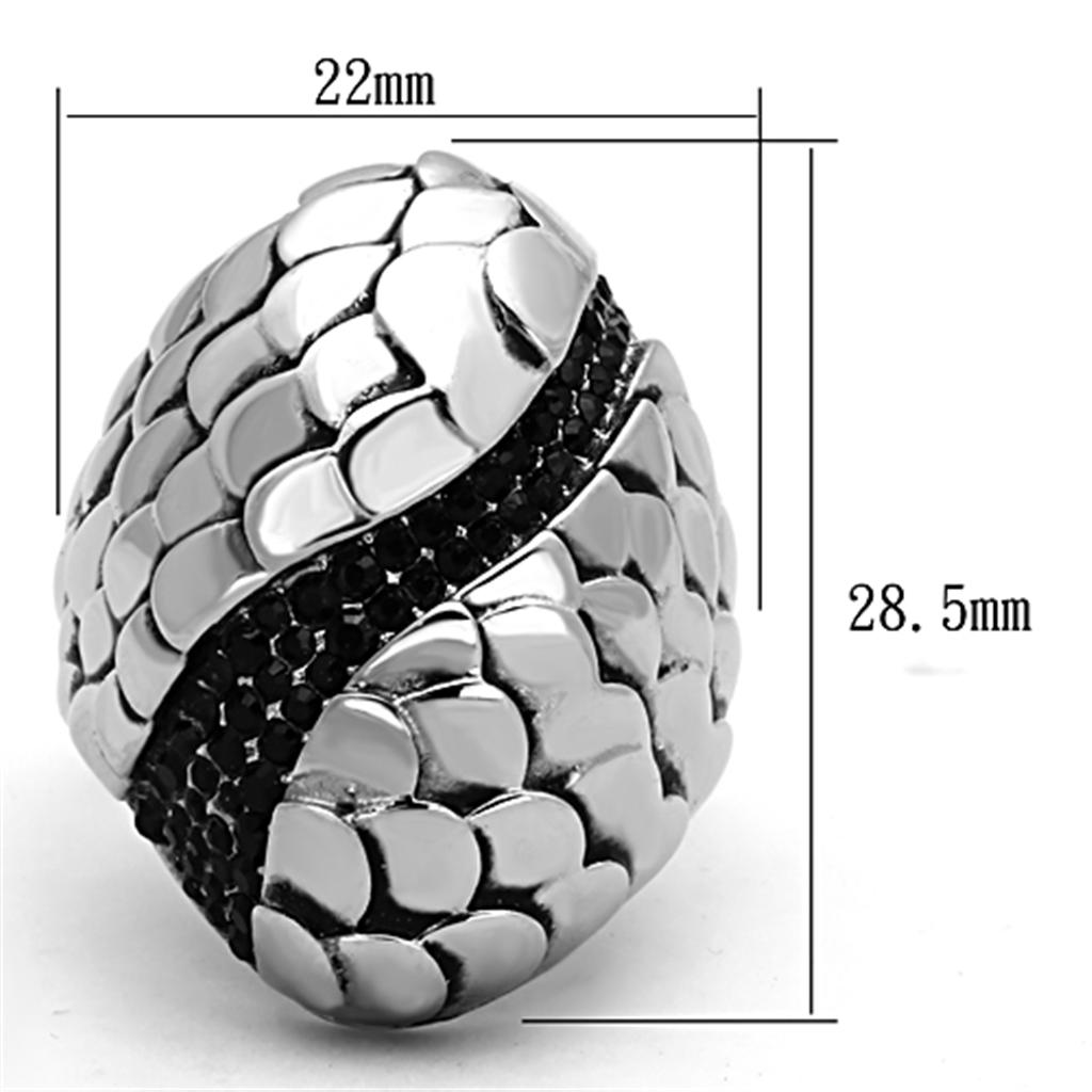 MATK1327 - High polished (no plating) Stainless Steel Ring with Top Grade Crystal  in Jet