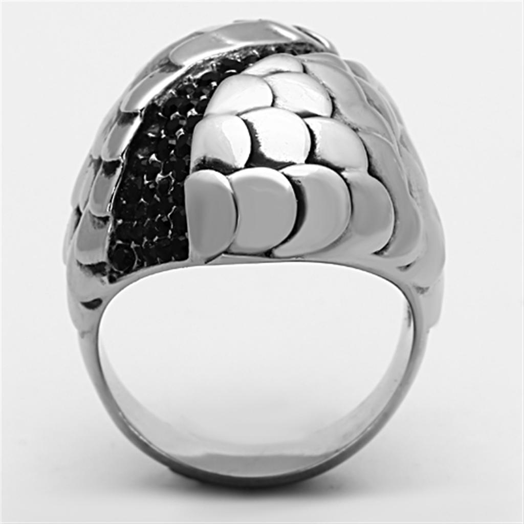 MATK1327 - High polished (no plating) Stainless Steel Ring with Top Grade Crystal  in Jet