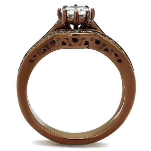 MATK1330LC - IP Coffee light Stainless Steel Ring with AAA Grade CZ  in Clear