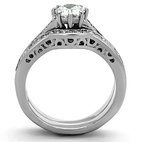 MATK1330 - High polished (no plating) Stainless Steel Ring with AAA Grade CZ  in Clear