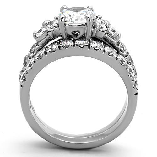 MATK1331 - High polished (no plating) Stainless Steel Ring with AAA Grade CZ  in Clear