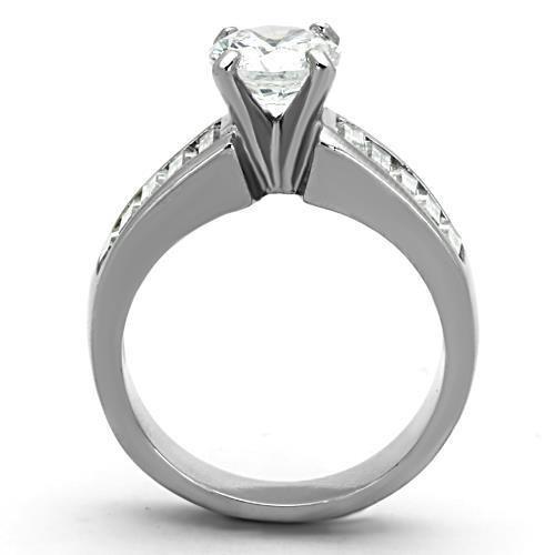 MATK1332 - High polished (no plating) Stainless Steel Ring with AAA Grade CZ  in Clear