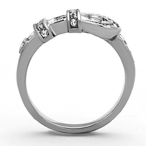 MATK1334 - High polished (no plating) Stainless Steel Ring with Top Grade Crystal  in Clear