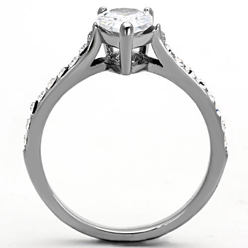 MATK1337 - High polished (no plating) Stainless Steel Ring with AAA Grade CZ  in Clear