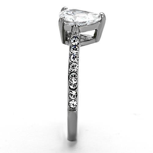 MATK1337 - High polished (no plating) Stainless Steel Ring with AAA Grade CZ  in Clear