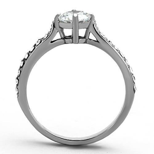 MATK1339 - High polished (no plating) Stainless Steel Ring with AAA Grade CZ  in Clear