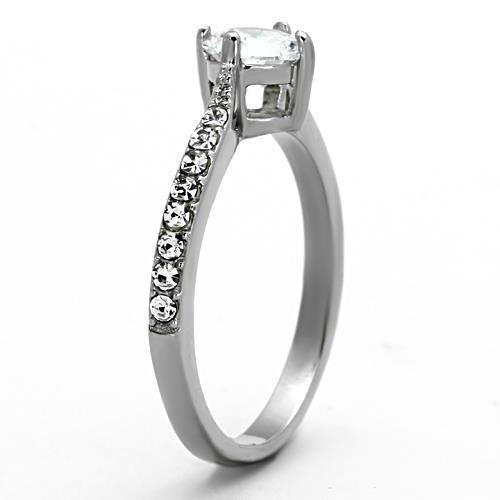 MATK1339 - High polished (no plating) Stainless Steel Ring with AAA Grade CZ  in Clear