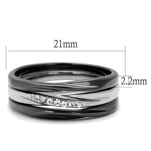 MATK1340PJ - Two Tone IP Light Black (IP Gun) Stainless Steel Ring with Top Grade Crystal  in Clear