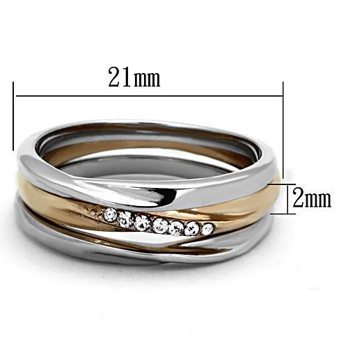 MATK1340 - Two-Tone IP Rose Gold Stainless Steel Ring with Top Grade Crystal  in Clear