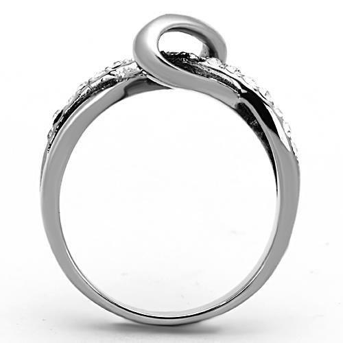 MATK1341 - High polished (no plating) Stainless Steel Ring with Top Grade Crystal  in Clear