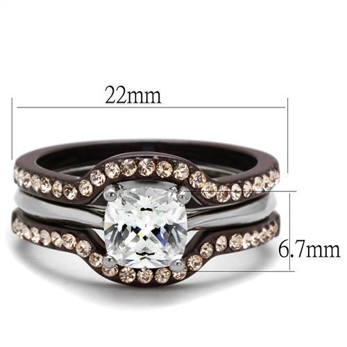 MATK1343PC - Two Tone IP Dark Brown (IP coffee) Stainless Steel Ring with AAA Grade CZ  in Clear