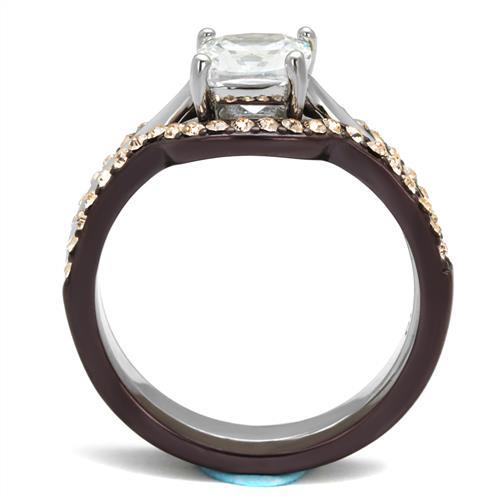 MATK1343PC - Two Tone IP Dark Brown (IP coffee) Stainless Steel Ring with AAA Grade CZ  in Clear