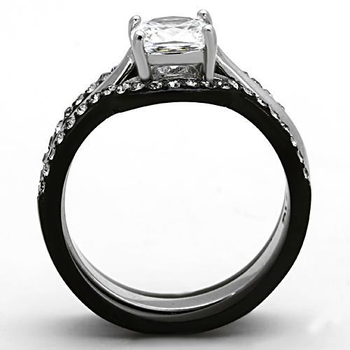 MATK1343 - Two-Tone IP Black Stainless Steel Ring with AAA Grade CZ  in Clear