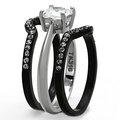 MATK1343 - Two-Tone IP Black Stainless Steel Ring with AAA Grade CZ  in Clear