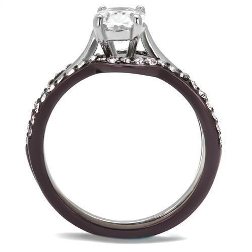 MATK1344PC - Two Tone IP Dark Brown (IP coffee) Stainless Steel Ring with AAA Grade CZ  in Clear