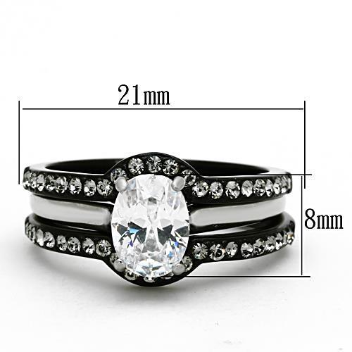 MATK1344 - Two-Tone IP Black Stainless Steel Ring with AAA Grade CZ  in Clear
