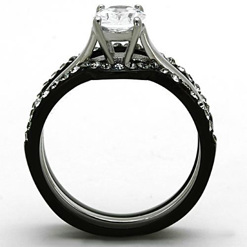 MATK1344 - Two-Tone IP Black Stainless Steel Ring with AAA Grade CZ  in Clear