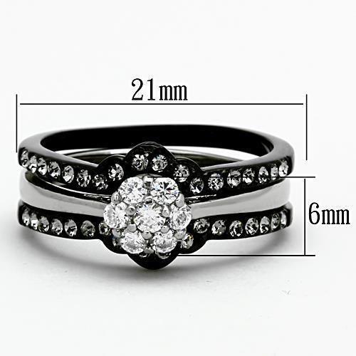 MATK1345 - Two-Tone IP Black Stainless Steel Ring with AAA Grade CZ  in Clear