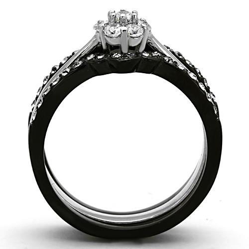 MATK1345 - Two-Tone IP Black Stainless Steel Ring with AAA Grade CZ  in Clear