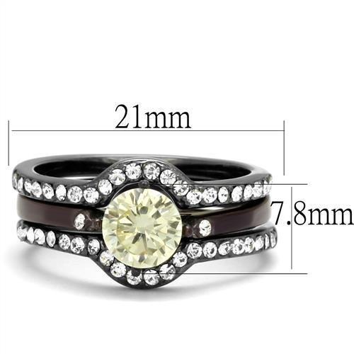 MATK1346DC - IP Light Black (IP Gun) & IP Dark Brown (IP coffee) Stainless Steel Ring with AAA Grade CZ  in Citrine Yellow
