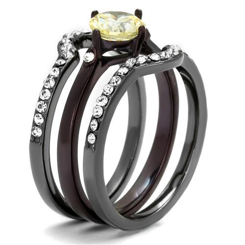 MATK1346DC - IP Light Black (IP Gun) & IP Dark Brown (IP coffee) Stainless Steel Ring with AAA Grade CZ  in Citrine Yellow