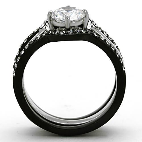 MATK1346 - Two-Tone IP Black Stainless Steel Ring with AAA Grade CZ  in Clear