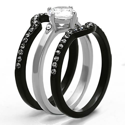 MATK1346 - Two-Tone IP Black Stainless Steel Ring with AAA Grade CZ  in Clear