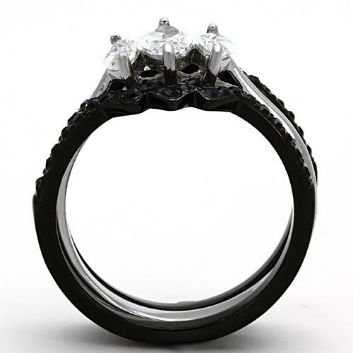 MATK1347 - Two-Tone IP Black Stainless Steel Ring with AAA Grade CZ  in Clear