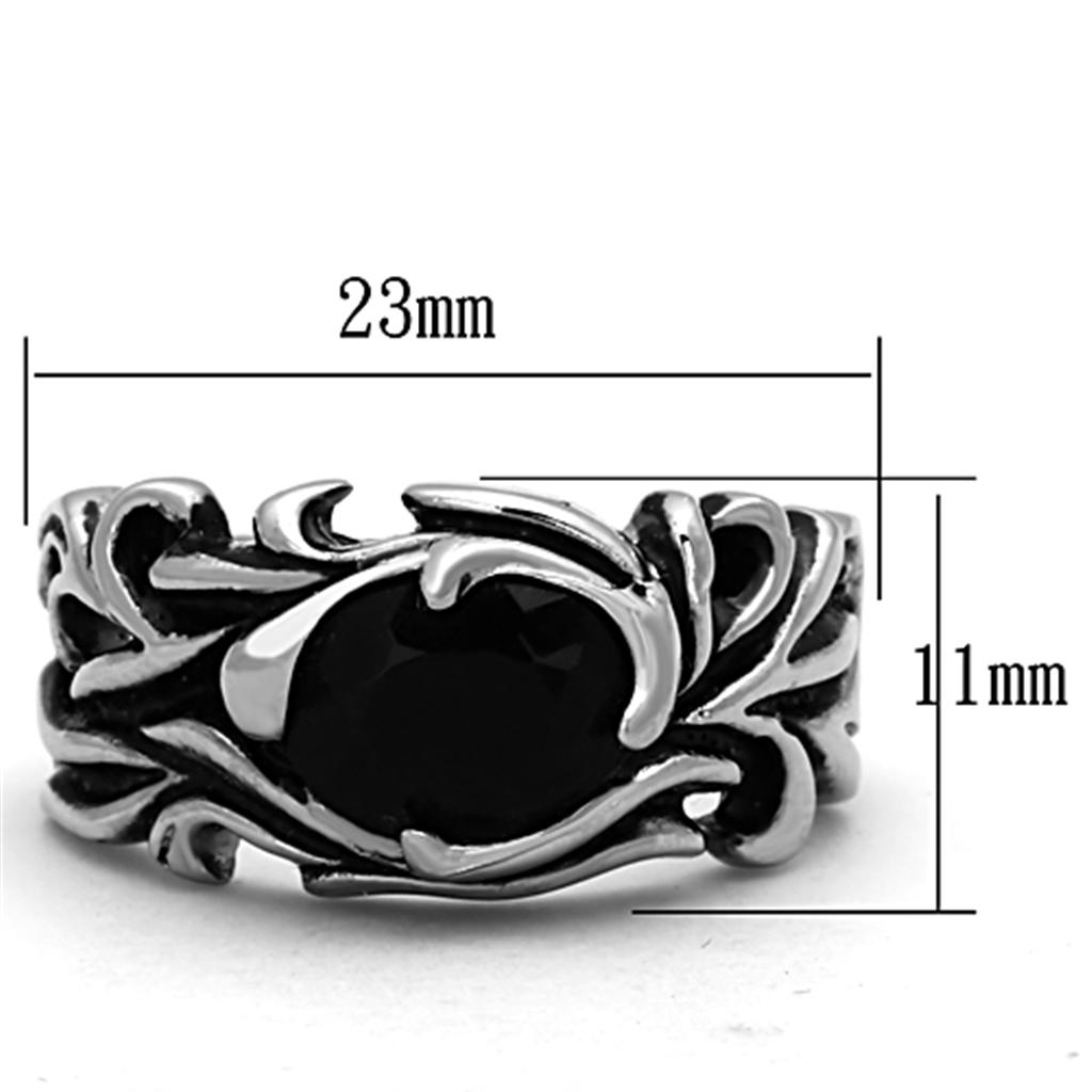 MATK1355 - High polished (no plating) Stainless Steel Ring with Synthetic Synthetic Glass in Jet