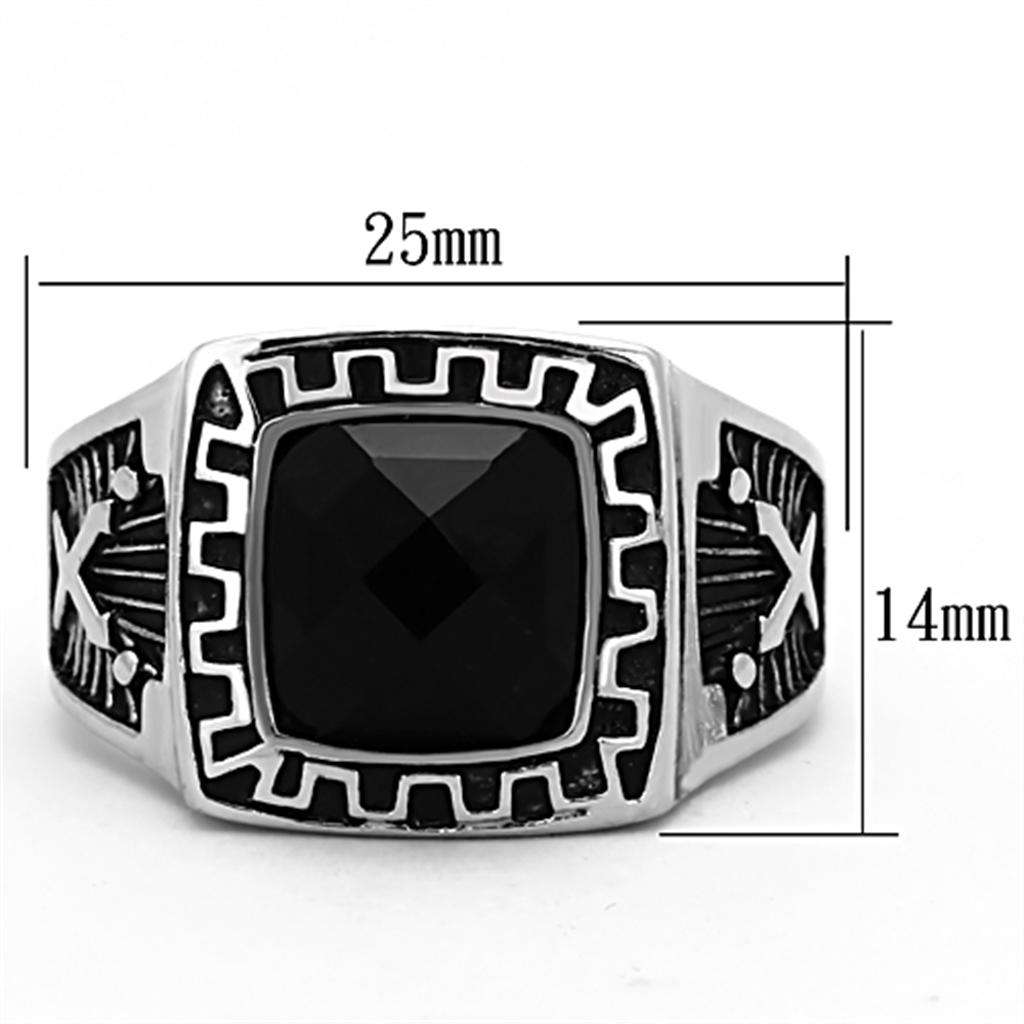 MATK1356 - High polished (no plating) Stainless Steel Ring with Synthetic Synthetic Glass in Jet