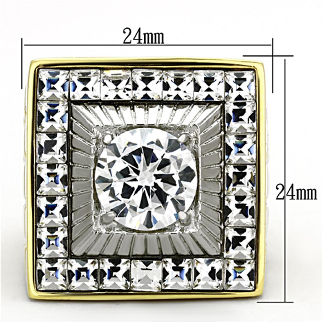 MATK1359 - Two-Tone IP Gold (Ion Plating) Stainless Steel Ring with AAA Grade CZ  in Clear