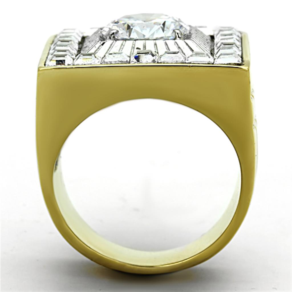 MATK1359 - Two-Tone IP Gold (Ion Plating) Stainless Steel Ring with AAA Grade CZ  in Clear