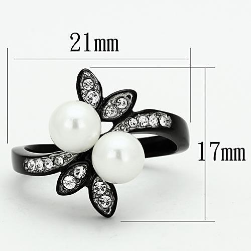 MATK1361 - Two-Tone IP Black (Ion Plating) Stainless Steel Ring with Synthetic Pearl in White