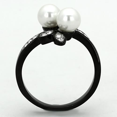 MATK1361 - Two-Tone IP Black (Ion Plating) Stainless Steel Ring with Synthetic Pearl in White