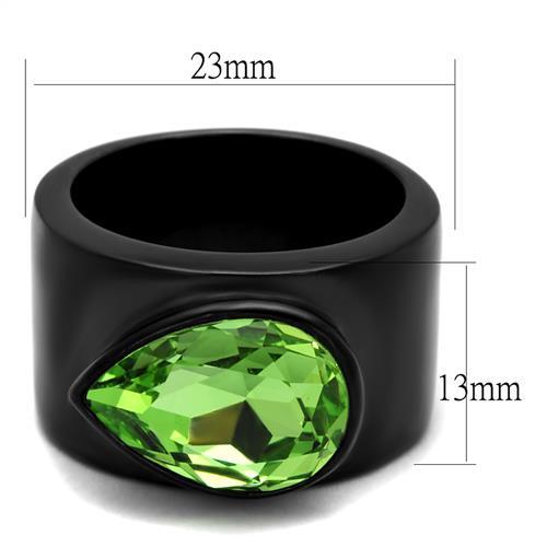 MATK1363J - IP Black(Ion Plating) Stainless Steel Ring with Top Grade Crystal  in Peridot