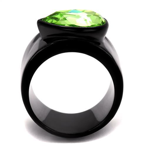 MATK1363J - IP Black(Ion Plating) Stainless Steel Ring with Top Grade Crystal  in Peridot