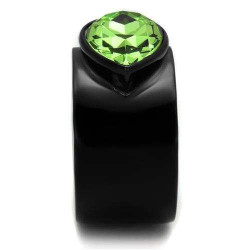 MATK1363J - IP Black(Ion Plating) Stainless Steel Ring with Top Grade Crystal  in Peridot