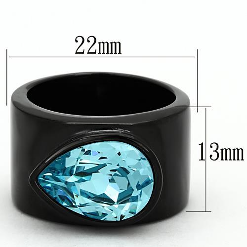 MATK1363 - IP Black(Ion Plating) Stainless Steel Ring with Top Grade Crystal  in Light Sapphire