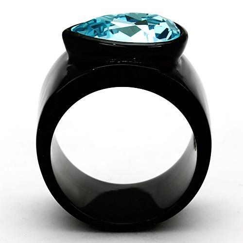 MATK1363 - IP Black(Ion Plating) Stainless Steel Ring with Top Grade Crystal  in Light Sapphire