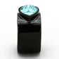 MATK1363 - IP Black(Ion Plating) Stainless Steel Ring with Top Grade Crystal  in Light Sapphire